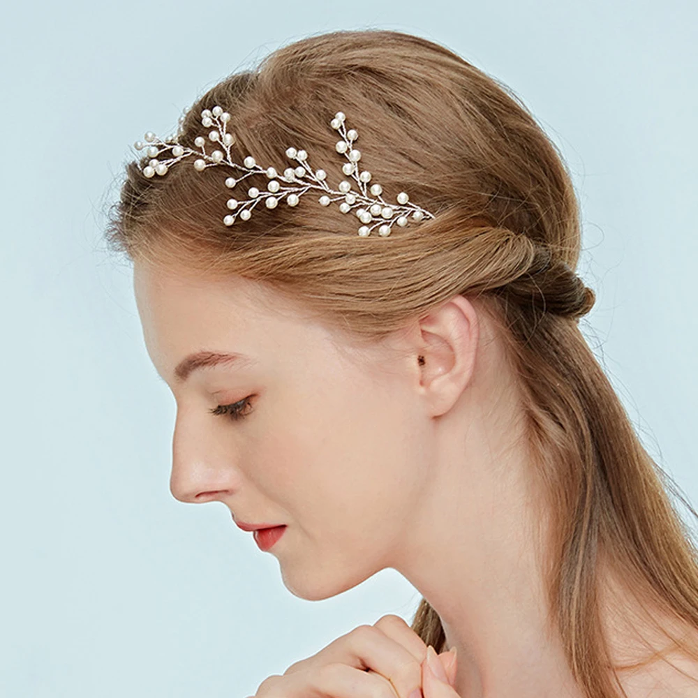 Повязка на голову с жемчужинами и серебряными вставками свадебные аксессуары