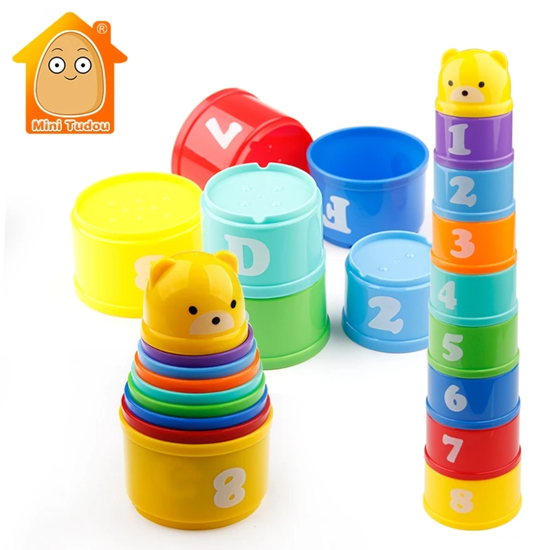 

8PCS Educational Baby Toys 6Month+ Figures Letters Foldind Stack Cup Tower Children Early Intelligence