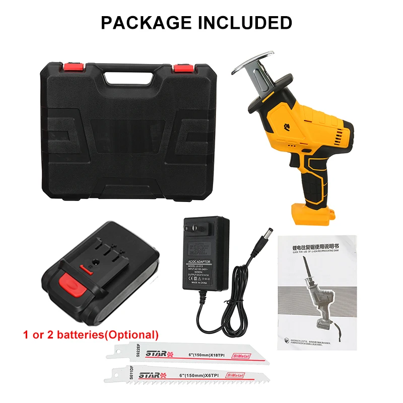 

88V Cordless Reciprocating Saw Electric Saber Saw Kit with Li-Ion Battery + Blade For Wood Metal Chain Saws Cutting Power Tool