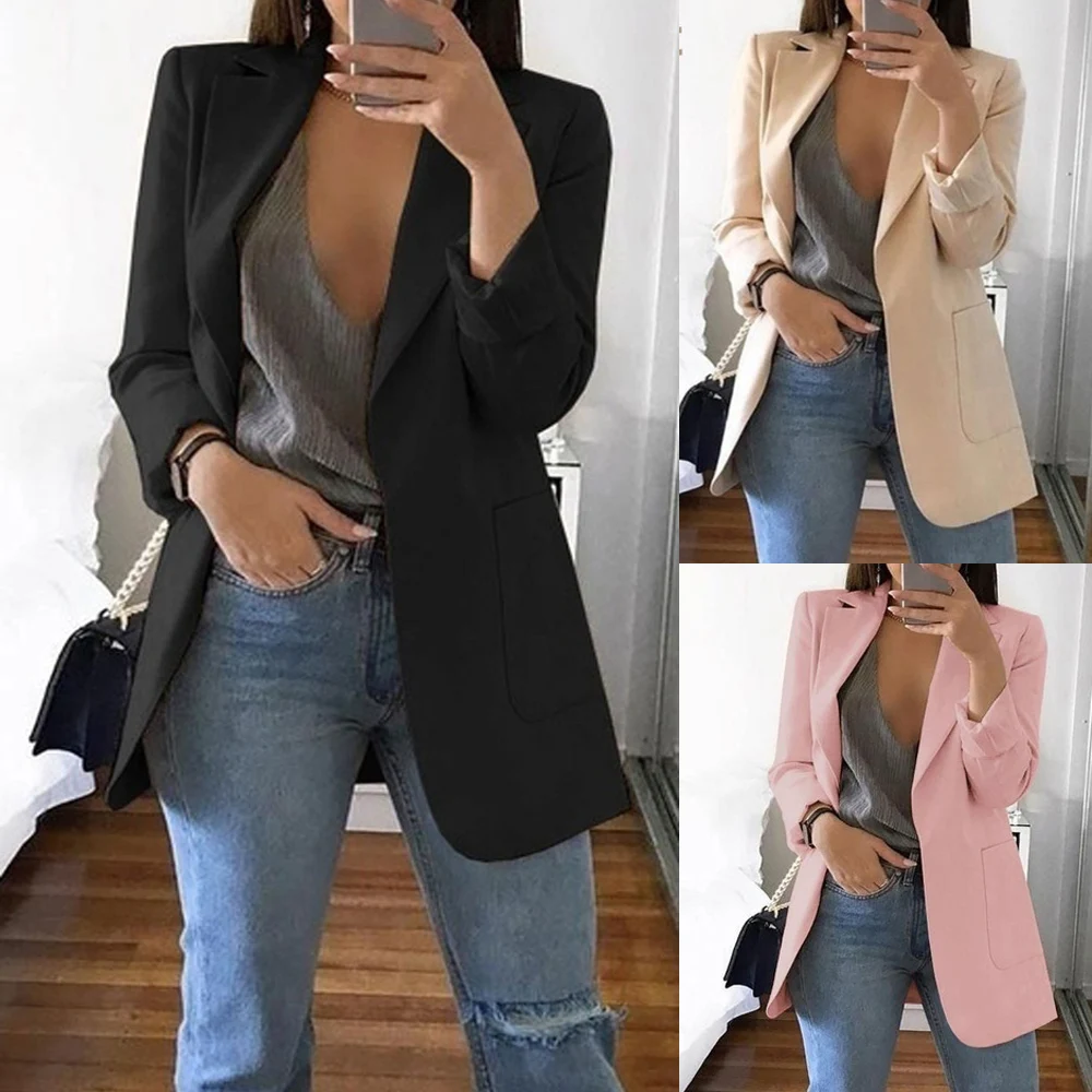 Женское шерстяное пальто повседневное однотонное с отложным воротником и