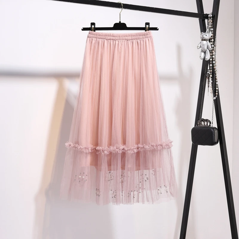 Женская винтажная юбка с высокой талией длинная Плиссированная фатиновая