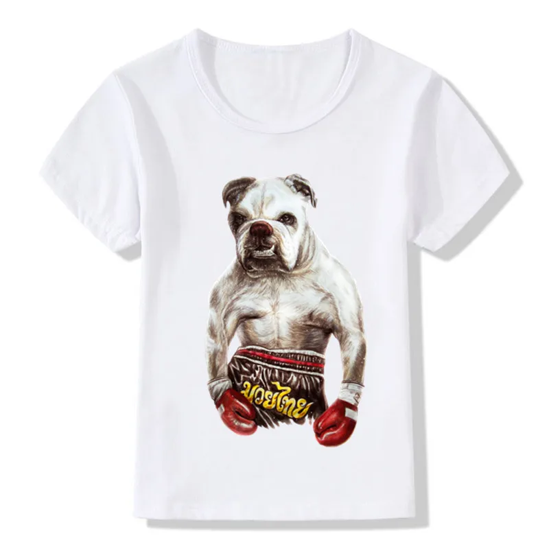 Детская забавная футболка Puglism Strong Boxer с котом/собакой детский летний топ для