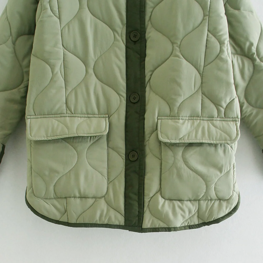 WJJDFC Parka Women's Army Green Winter Quilted Green Short Casual Long Sleeve Pocket Single-breasted Curved Hem Jacket Jacket