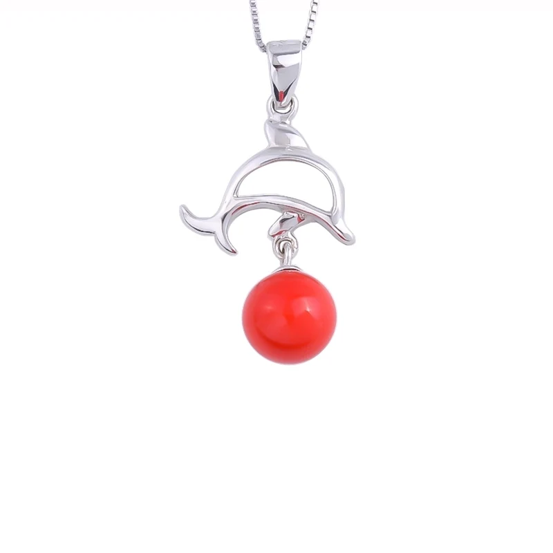 Hollow Dolphin Red Shell Pearl Necklaces For Women 925 Sterling Silver Aesthetic Peartl Pendants Collar Fashion Jewelry | Украшения и