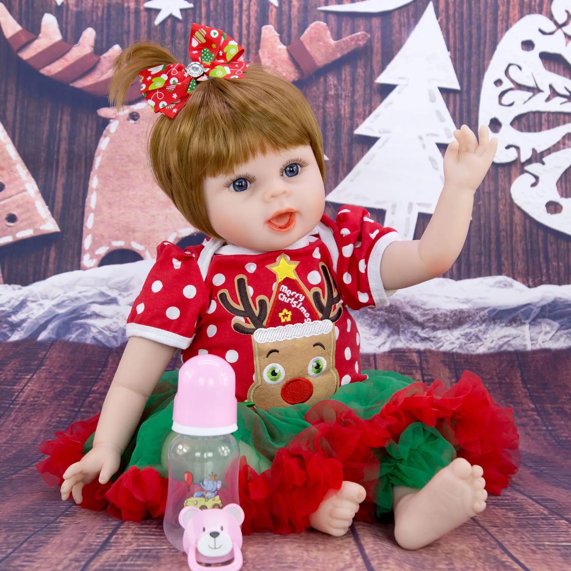

55 cm 3/4 Silicone Reborn Baby Doll Lifelike brown hair bebe girl reborn Handmade Newborn Baby Dolls Toys children fashion Gift