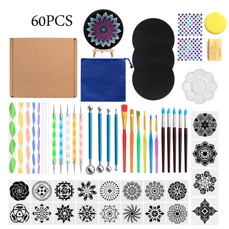 

60pcs Mandala Dotting Tools for Painting Rock Stone Stencil Acrylic Stick Gem N7MC