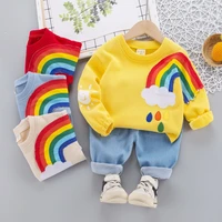 children boys girls cotton clothing sets fashion baby rainbow t shirt pants 2pcssets spring autumn formal toddler tracksuits