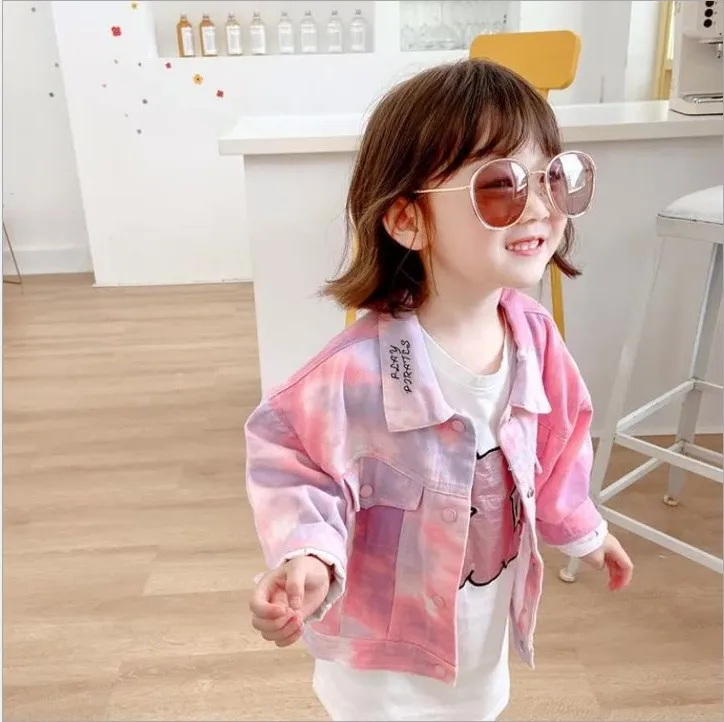 

Children's Clothing Girls Denim Jacket Spring and Autumn New Children's Pink Korean Outerwear Baby Autumn Camouflage Jacket