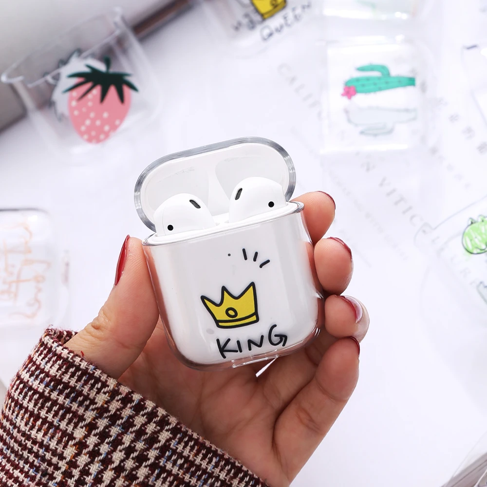 Luxury Couple Crown Style Hard PC Transparent Case for AirPods 1 2 Cartoon Patterned Wireless Earphone Charging Box Cover Bag | Дом и сад