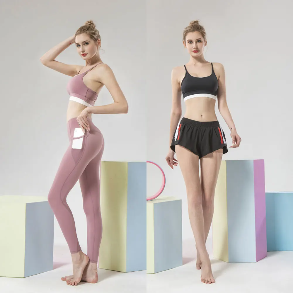 

4 Color Lycra Knitted Padded Sports Bra for Women Underwear Cross Back Top Sports Vest Shockproof Yoga Bra Gym Fitness