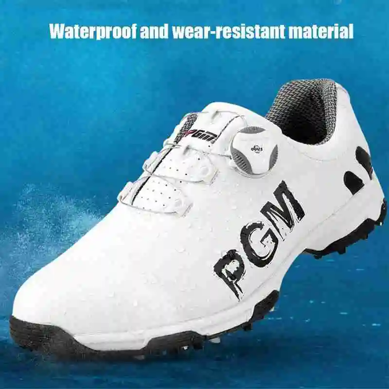 

2021 PGM обувь для гольфа, водонепроницаемые шипы, спортивная обувь, мягкая кожаная нескользящая обувь с вращающейся пряжкой, шнурки, обувь для ...