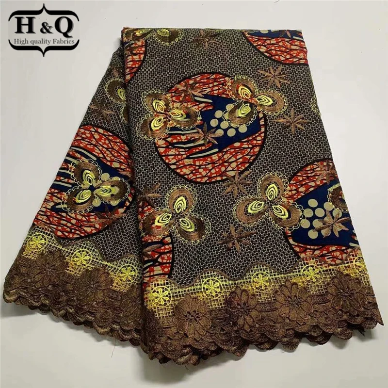

H & Q новейшая вышивка восковая нигерийская Водорастворимая кружевная ткань 6 цветов хлопок Анкара африканская восковая печать кружевная се...