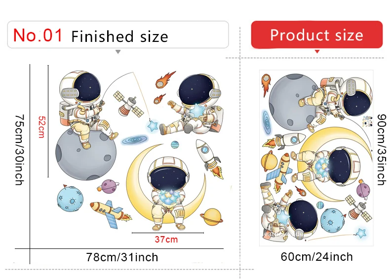 Съемные Мультяшные настенные наклейки с космосом и астронавтом для детской