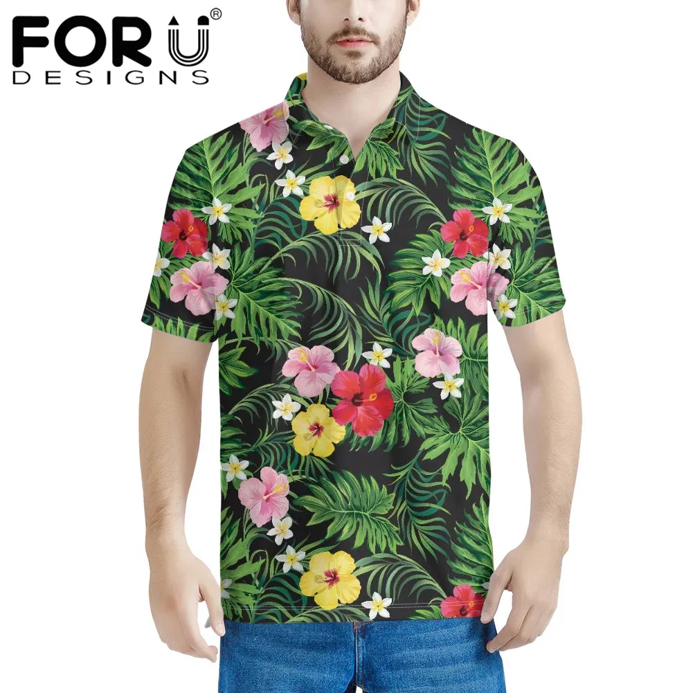 

FORUDESIGNS Hot Style Tropical Palm Leaf Floral Print Pattern Men Shirts Comfort Turn-down Collor Male Business Tees Top Hombre