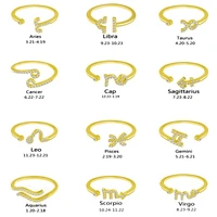 rinhoo new fashion open gold 12 zodiac signs finger rings personality constellation rings for women friendship jewelry gift