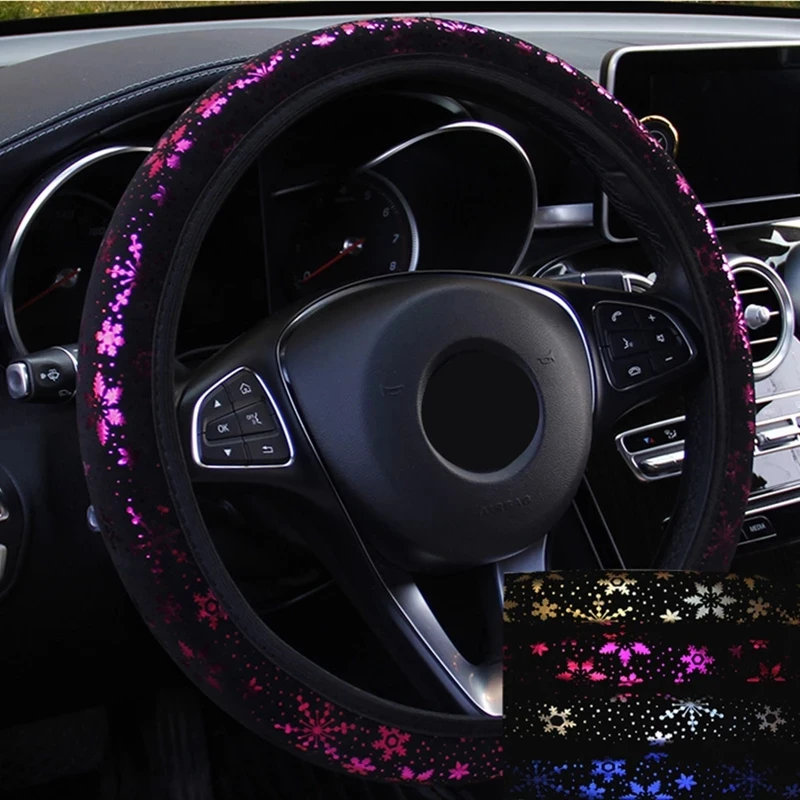 

38cm Universal Car Steering-Wheel Covers Shiny Snowflake Funda Volante Coche Auto Decoration Car Accessories For Girls 4 Colors