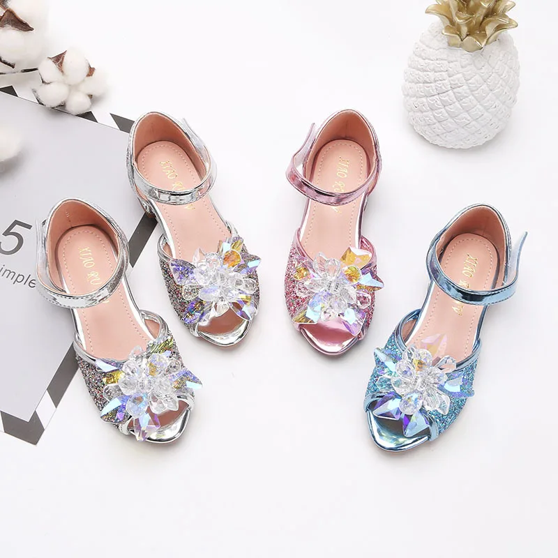 Детская обувь с блестками и верхом Стразы блестящие туфли-лодочки на высоких