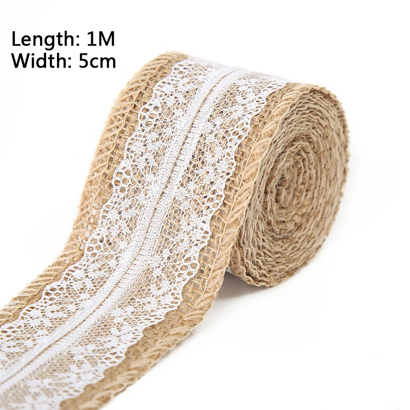 

1M Natural Jute Burlap Ribbon Vintage Twine Lace Rope for Rustic Wedding Decoration DIY Hair Accessories Party Favor Supplies
