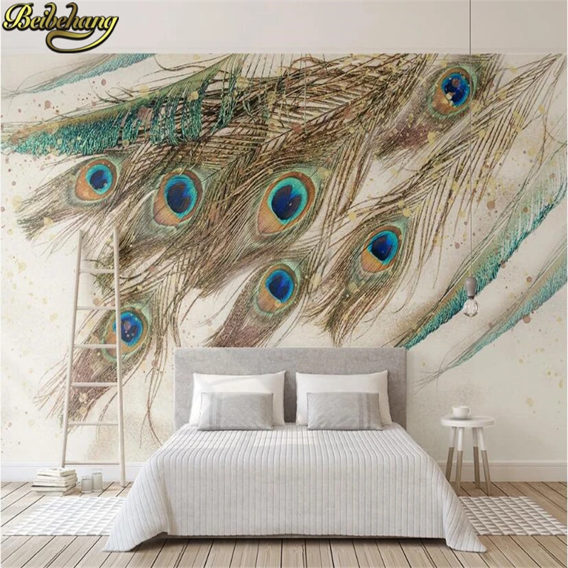 Обои для спальни с павлиньим пером современные винтажные 3D обои домашнего