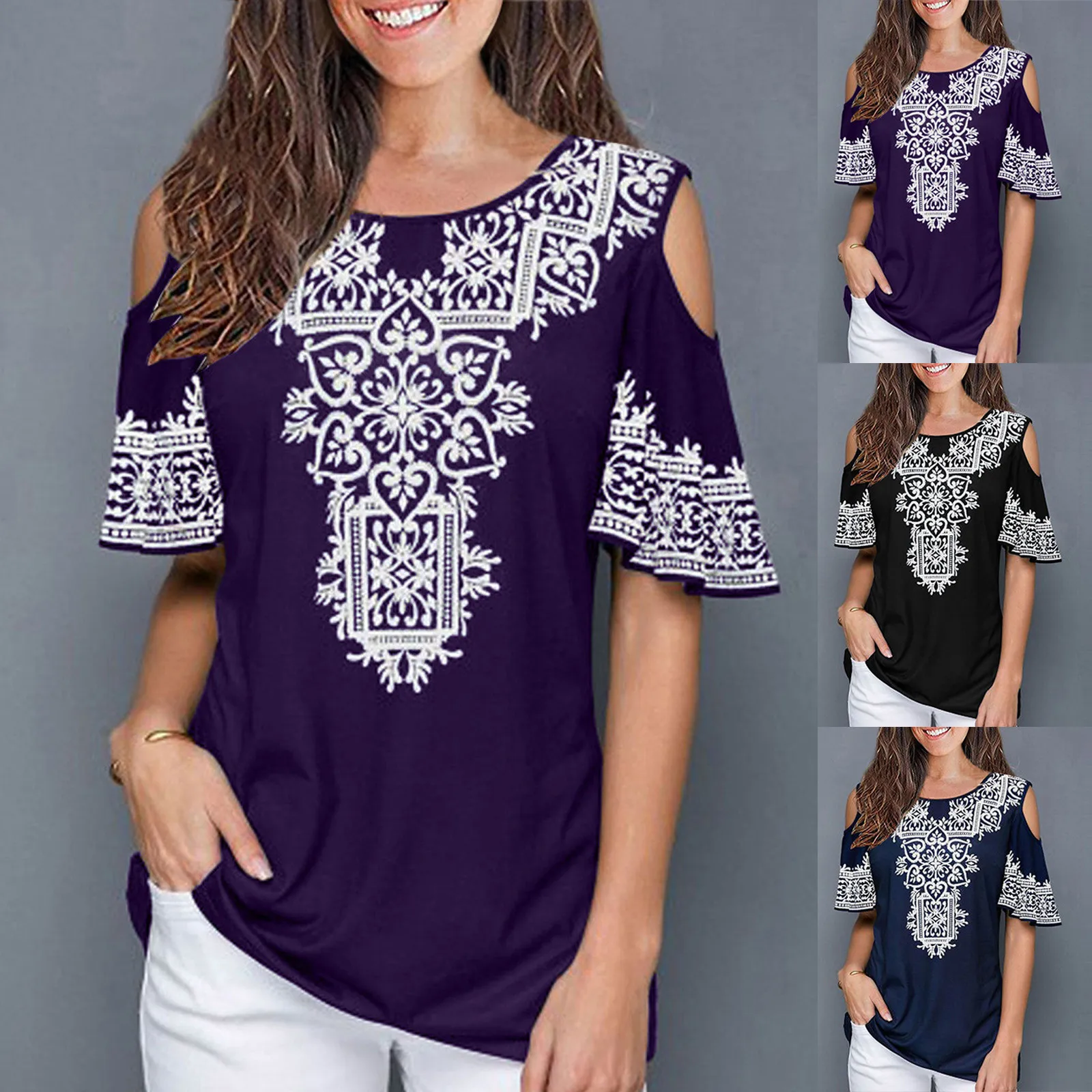 

Женская блузка с коротким рукавом, летняя, с винтажным принтом