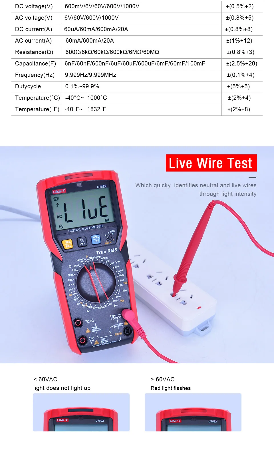 Цифровой мультиметр UNI-T UT89X; AC DC Напряжение измеритель тока; Амперметр Вольтметр Сопротивление температура тестер; NCV/Live провода тест