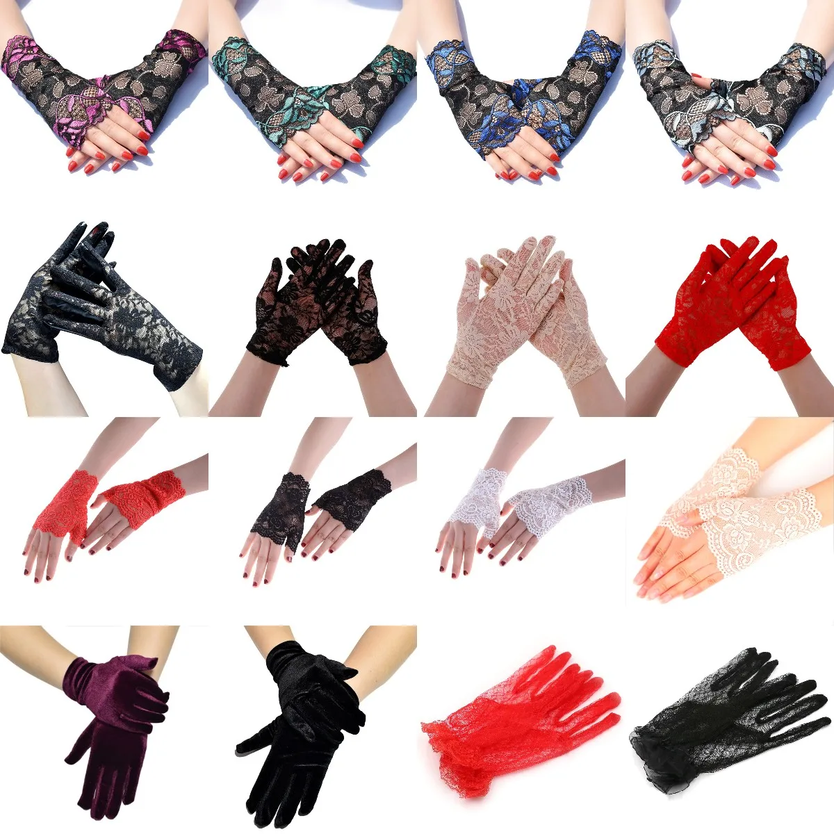 

1Pair Black Sexy Fashion Women's Leather Gloves Full Finger Lace Gloves Ladies Punk Stage Wholesale Party Costume Wedding Gloves