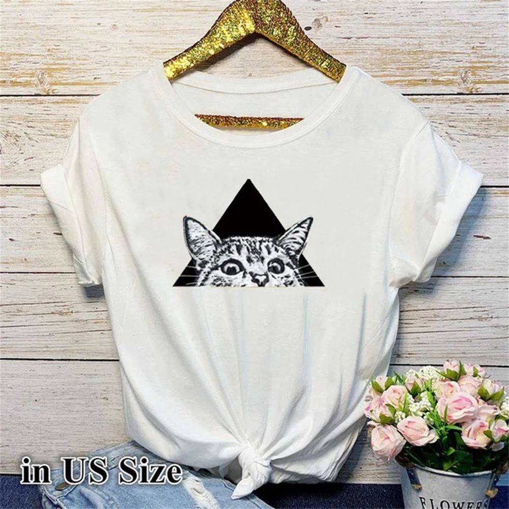 

Cute Cat Print T Shirt Women Short Sleeve O Neck Tshirt Summer Women Tee Shirt Tops E0TE