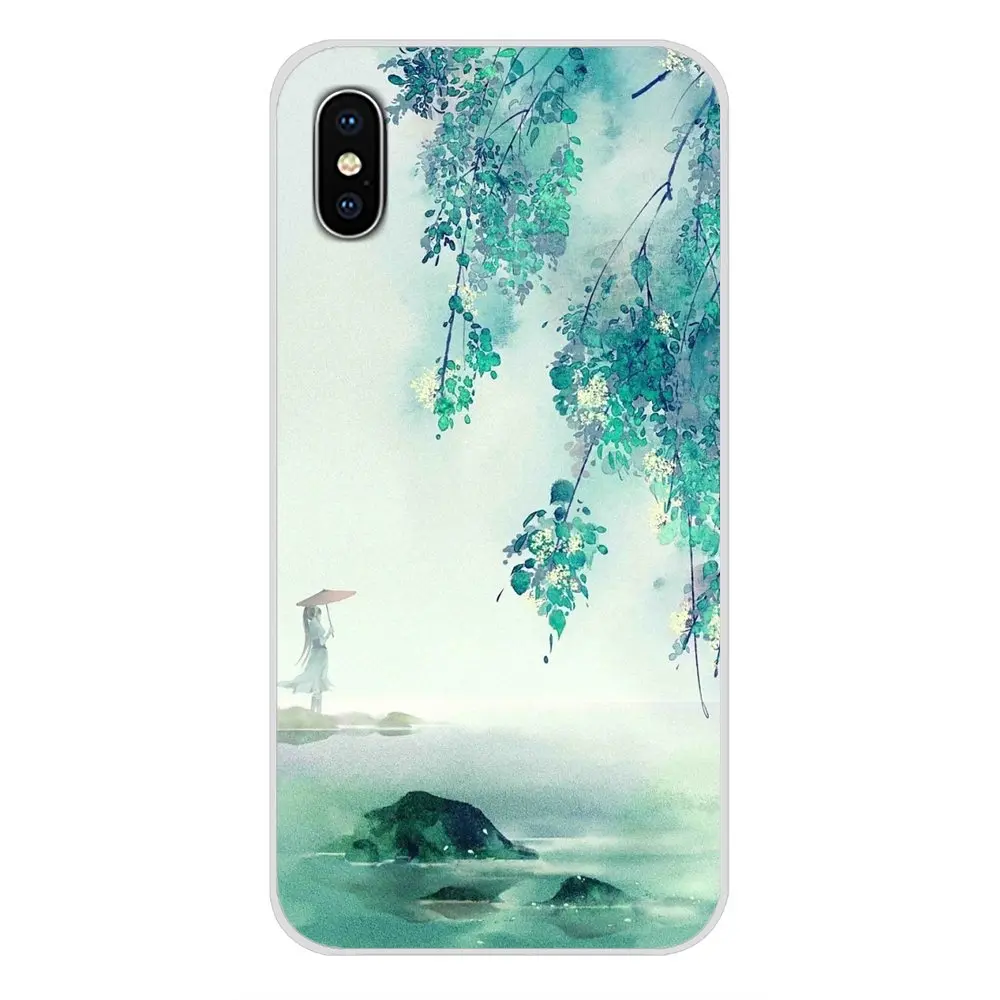 Chinese style ink painting For Apple iPhone X XR XS 11Pro MAX 4S 5S 5C SE 6S 7 8 Plus ipod touch 5 6 TPU Transparent Case Covers | Мобильные