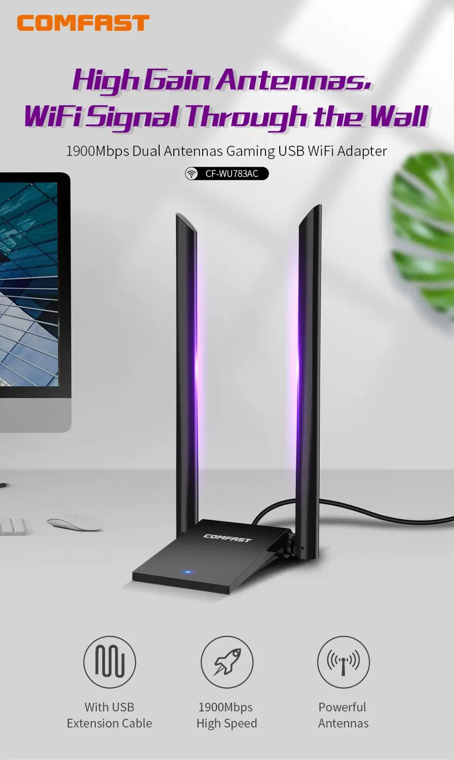Comfast USB 3 0 беспроводной Wifi адаптер двухдиапазонный 2 4 + 5 ГГц 600 -1900 Мбит/с 802.11AC 802 11