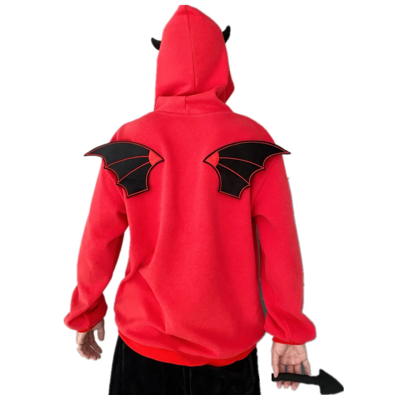 

Свитшот женский с капюшоном, готический худи с дьявольскими рожками, с воротником-стойкой, с крыльями летучая мышь, в стиле Харадзюку, одежд...