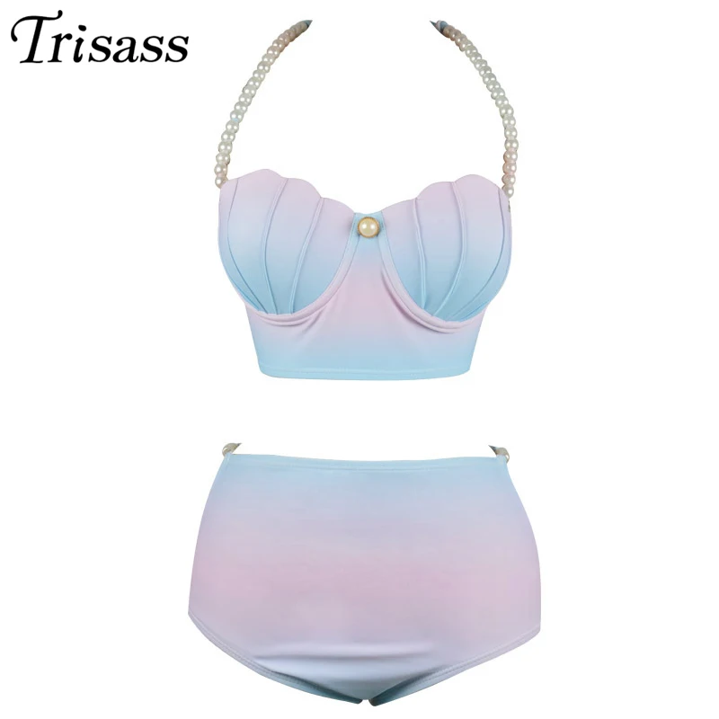 Trisass из двух частей комплект бикини купальник юбка с жемчужинами топ бретелькой
