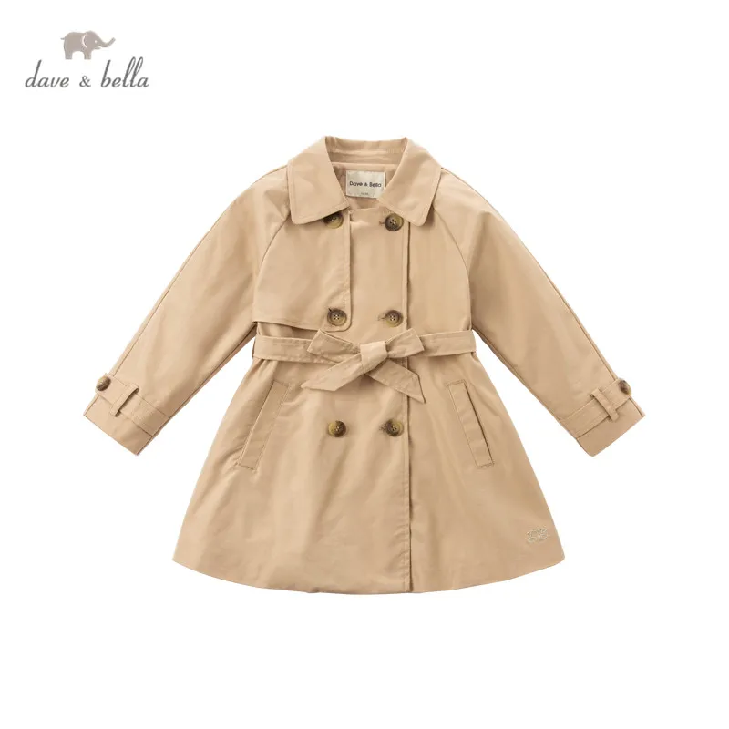 DKY16566 dave bella spring kids girls fashion bow solid pockets coat cute children tops high quality outerwear