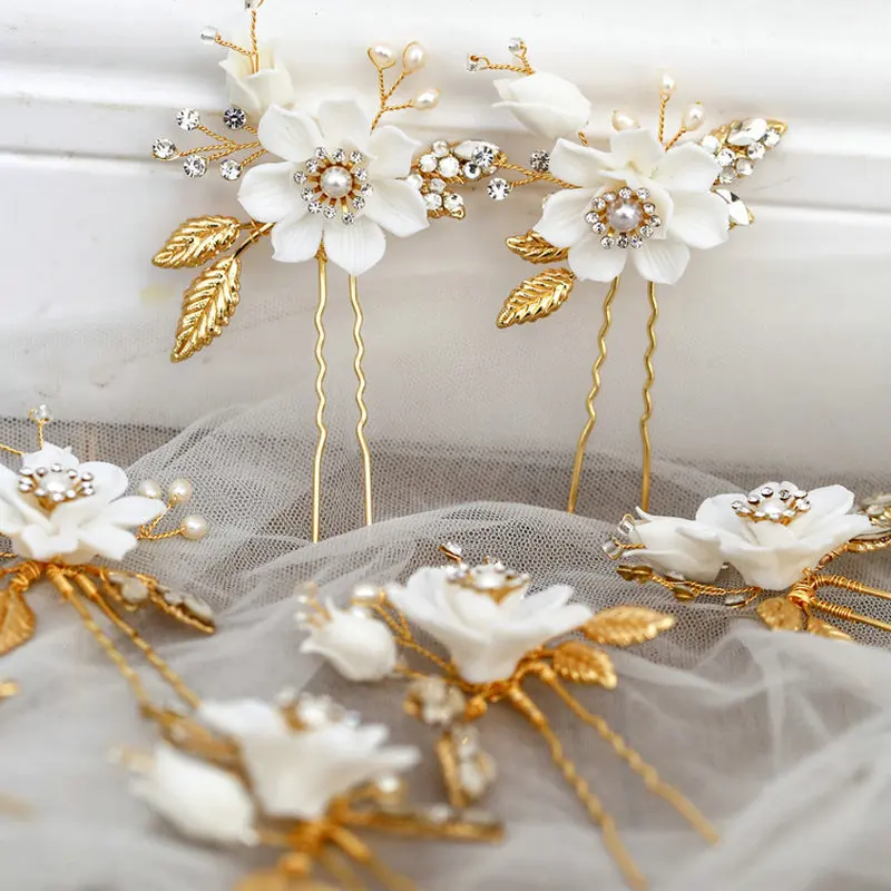 Красивая заколка для волос с белыми цветами свадебные заколки со стразами