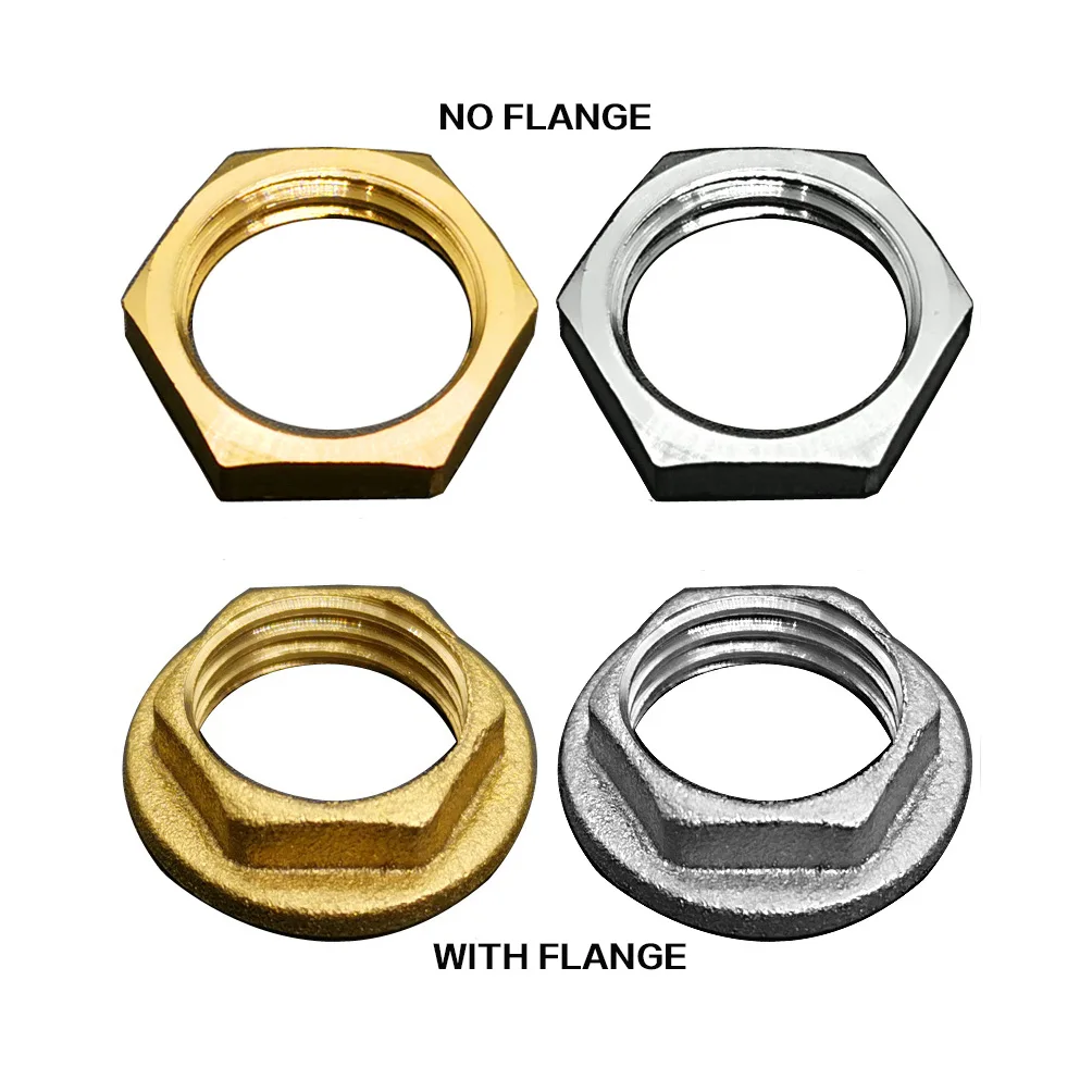 Латунная Шестигранная гайка с/без фланца с никелевым покрытием 1/8 дюйма 1/4 3/8 1/2 3/4 1