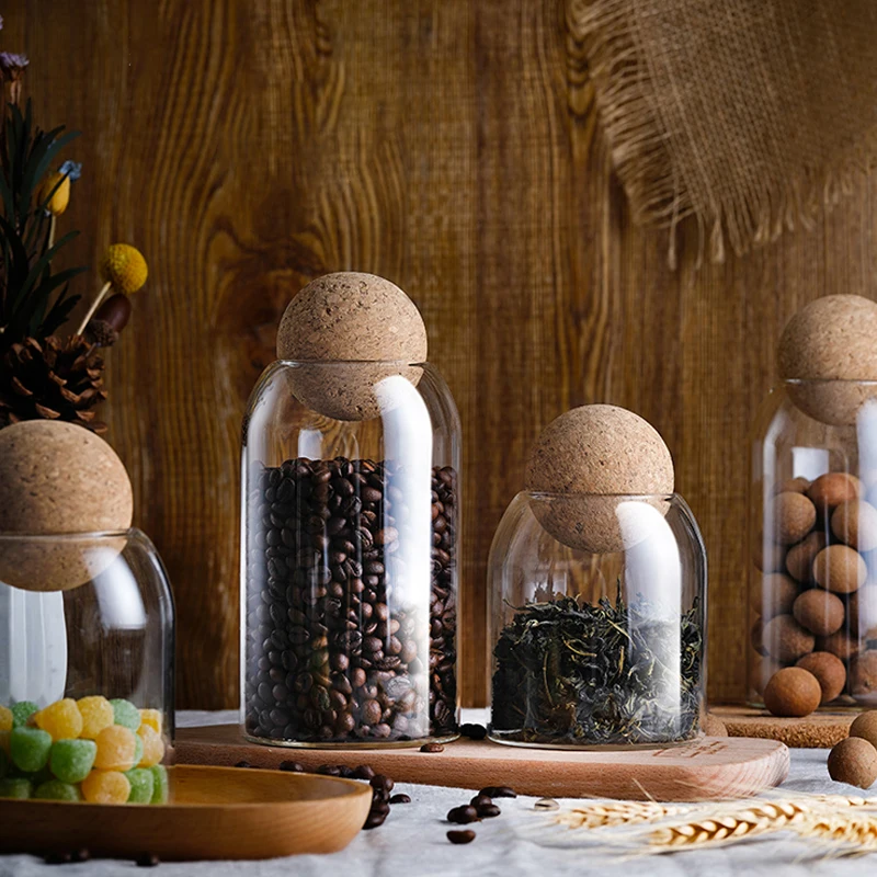 

Konco Glass Storage Jar with Wood Lid Ball Clear Candy Jar Food Storage Tank Glass Sealed Cans Tea Cans Food Grains Container