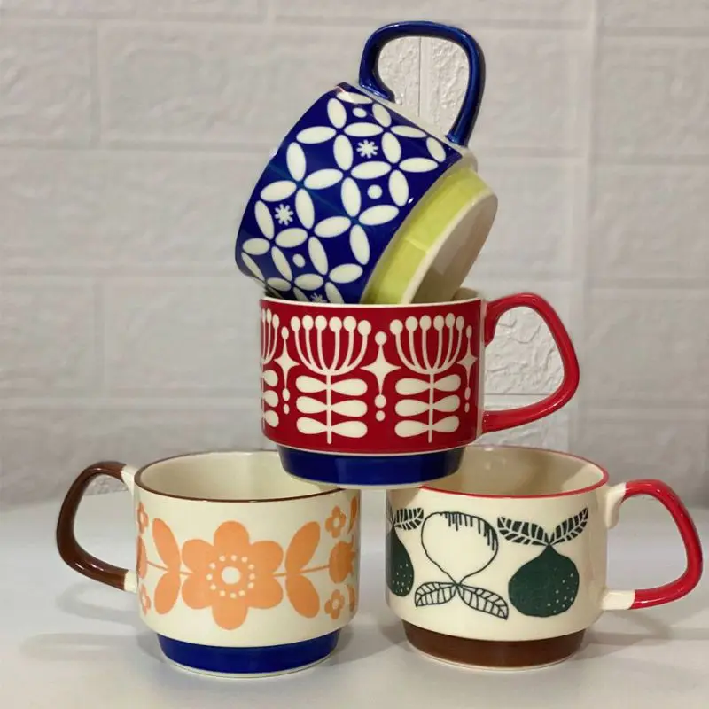 Japanese Style Vintage Ceramic Mug Handgrip Cup For Breakfast Milk Oatmeal Coffee Heat Resistant Office Home Drinkware Supplies | Дом и сад