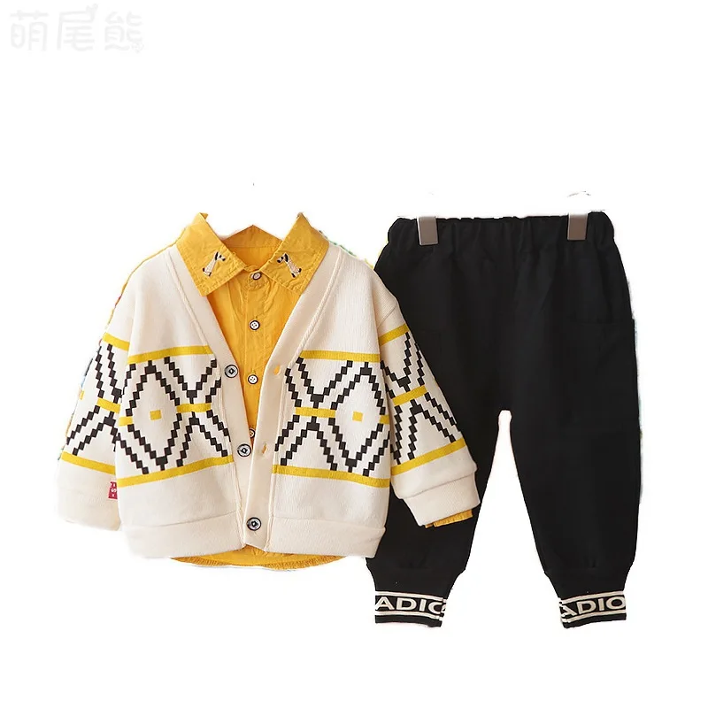 

Boy's Suit Korean Children's Fashion All-match Knitted Cardigan Long-sleeved Sweater Three-piece Suit