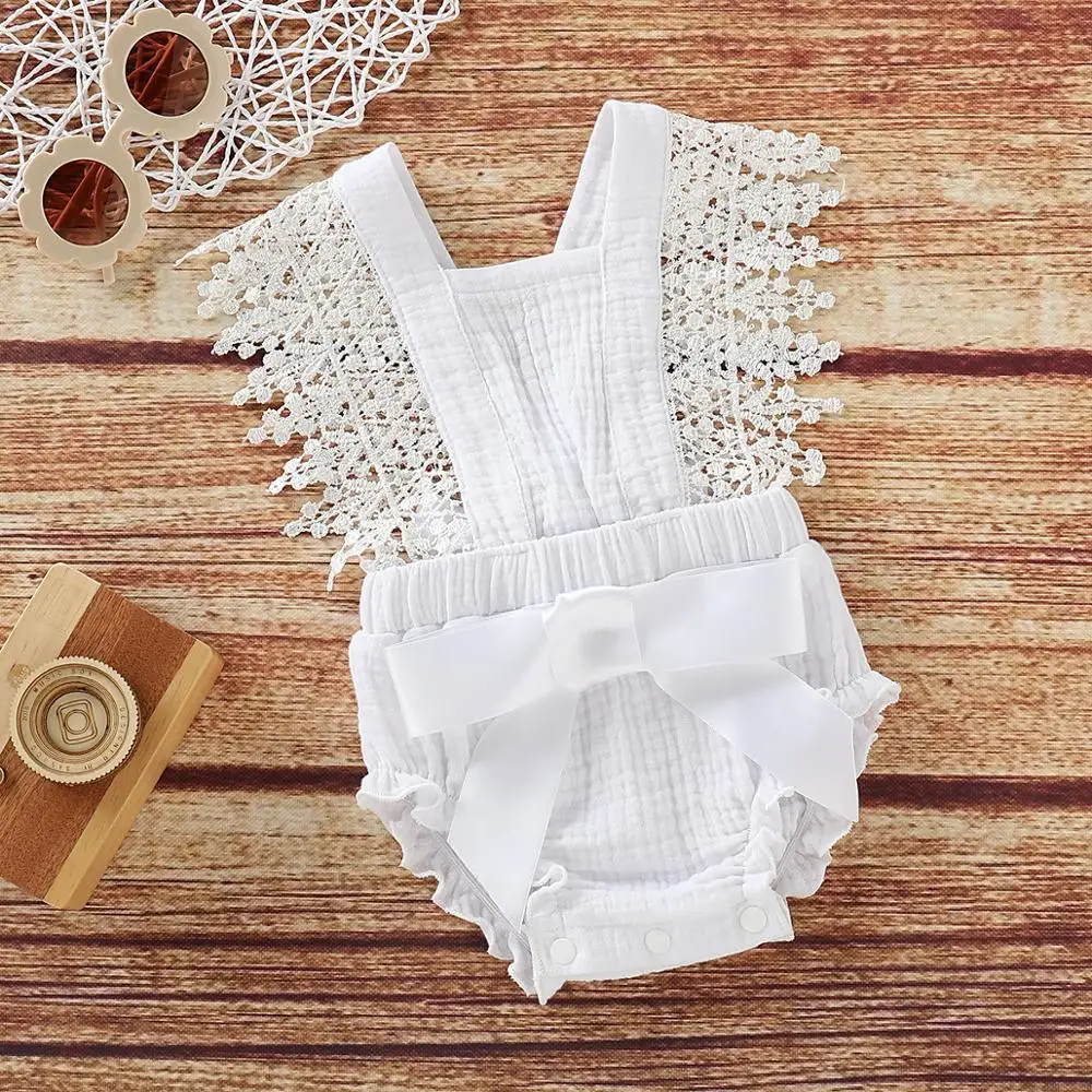 

0-18M Summer Toddler Kids Baby Girls Boys Sleeveless cotton Baby One-Piece Summer jumpsuit bodysuit Lace Strap Romper Sling