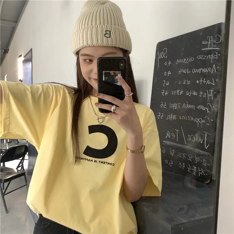 

White summer crop top women O Neck Loose Fit Korean style tank top Short Sleeves Chic Tops