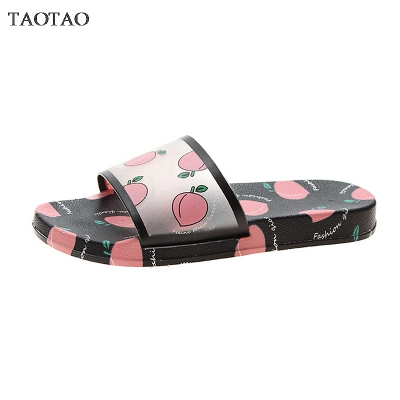 

2021 Fruit Print Women Slippers Summer House Slippers Peach Banana Strawberry Watermelon Pattern Cartoon Sandals Womens Shoes
