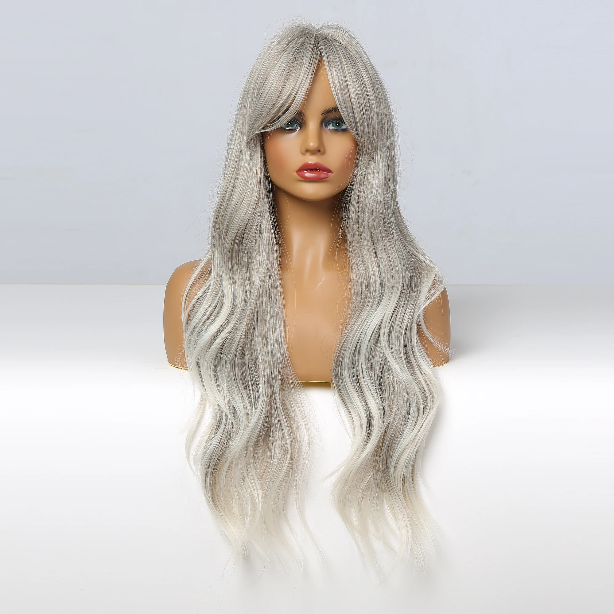 Парики из натуральных волнистых волос Блонд единорог с боковой челкой