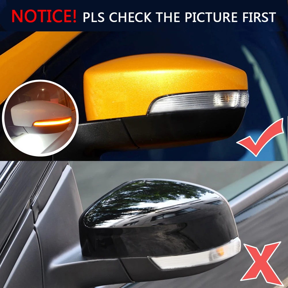

For Ford Kuga Escape EcoSport 13-18 Focus 3 MK3 SE ST RS Dynamic Turn Signal Light LED Side Mirror Sequential Indicator