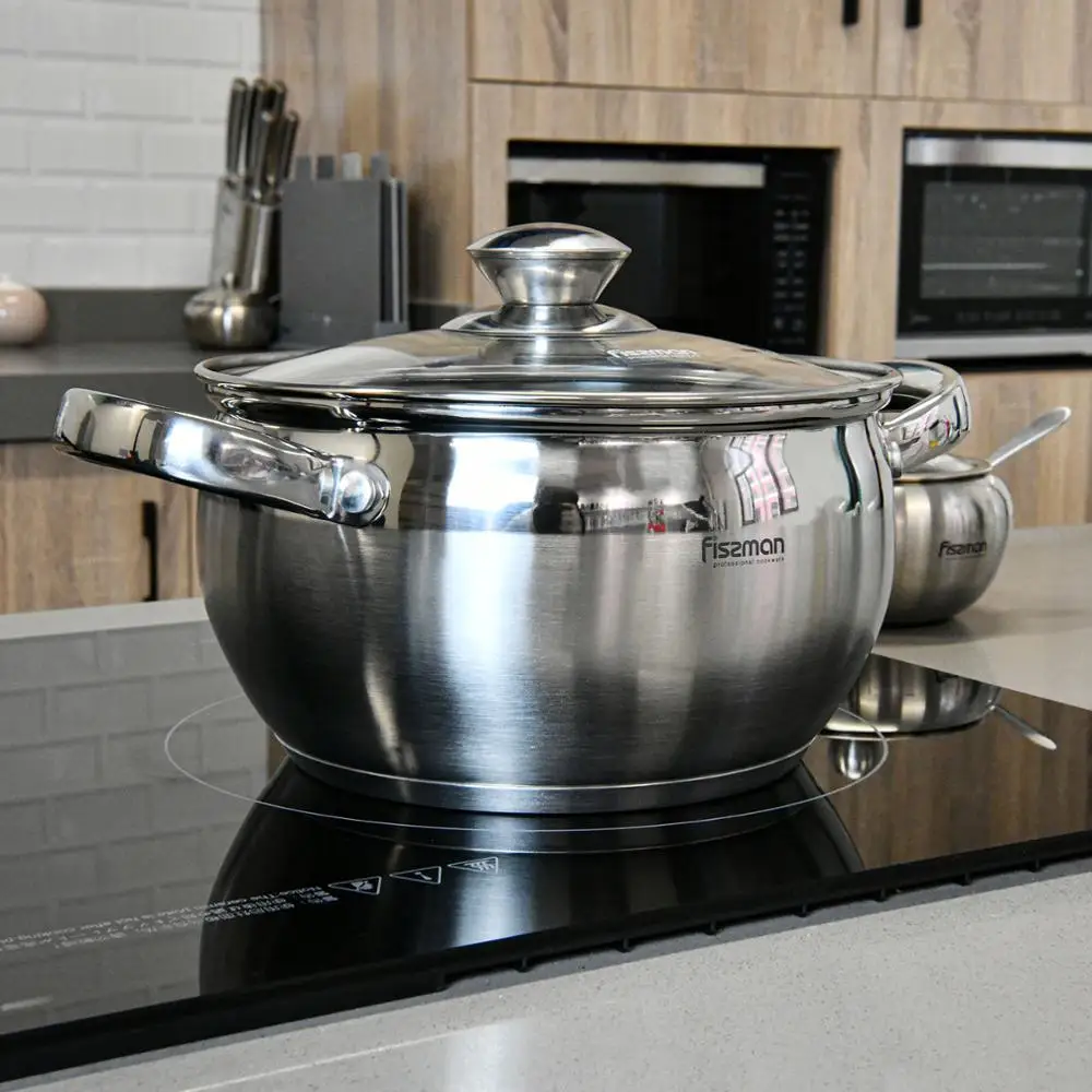 FISSMAN 304 кастрюля из нержавеющей стали со стеклянной крышкой 6.1L индукционная плита