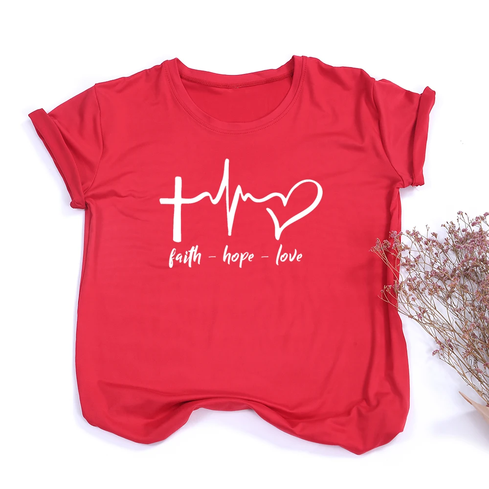 

Faith Hope Love Print Summer T Shirt for Women Tee Shirts Female Harajuku Tops Streetwear Graphic Tees Women Jesus Christian