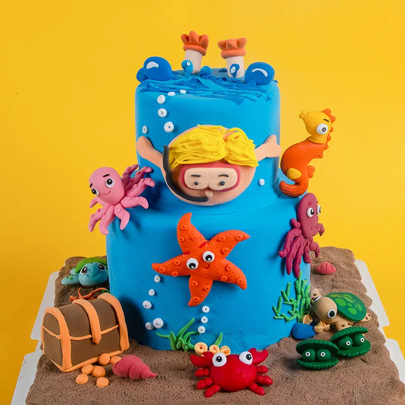 

Cake Topper Ocean Theme Baby Kids Toys Starfish Mermaid Tortoise Octopus Crab Picks Decoration Birthday Party Cake Plastic Gifts