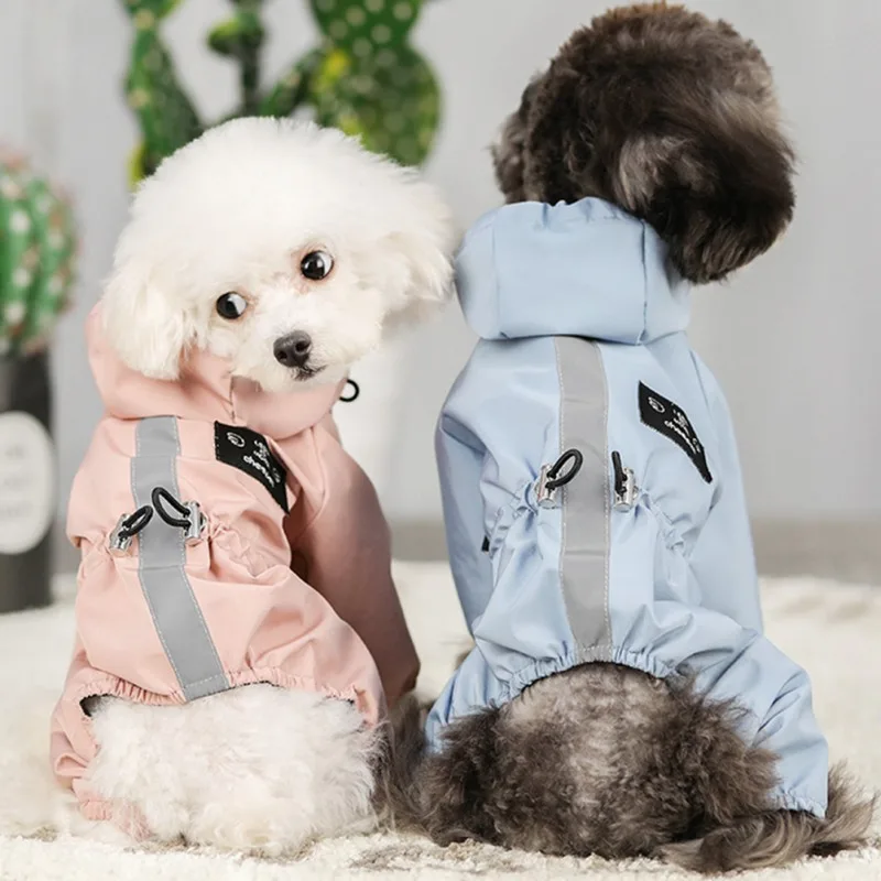 Night Reflective Dog Raincoat Clothes Waterproof Jacket Coat Small Medium Dogs Hoodies Jumpsuit Raincoats French Bulldog | Дом и сад