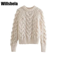 willshela women fashion cable knit sweater long sleeves round neck casual woman thick warm knitter pullover winter