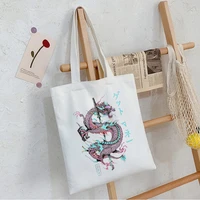 anime dragon print punk canvas bag harajuku shopper large capacity womens bag vintage classic shoulder bag handbag gift bag