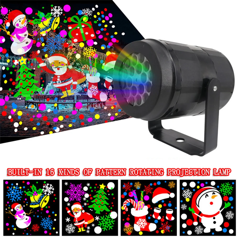 Рождественский светодиодный лазерный проектор, 16 узоров, снежинка, лось, вращающаяся лампа, светильник, Рождественская вечеринка, прожекто... светодиодный проектор veila снежинка