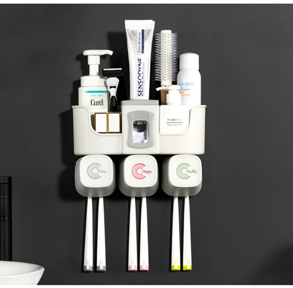 new 3 cup 4pcs Multifunctional Toothbrush Holder Bathroom Accessories Set Automatic Toothpaste Dispenser Holder Bathroom Storage - Цвет: new 3 cup